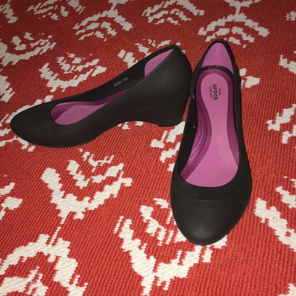 Crocs Black Wedge Heels